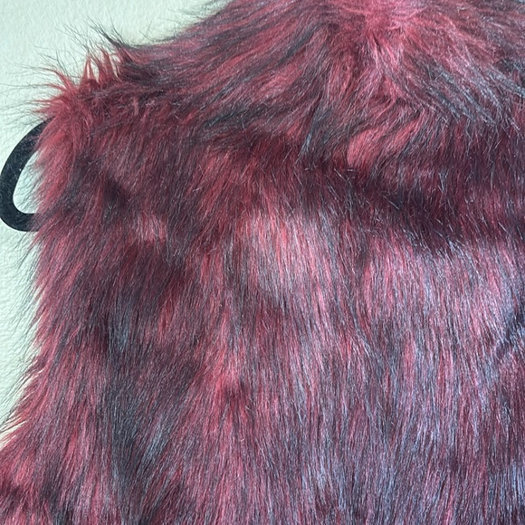 Faux fur burgundy/black fuzzy vest. - Picture 3 of 5